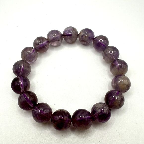 12.5mm Natural Purple Rabbit Hair Rutilated Quartz beaded stretch bracelet! - Picture 1 of 10